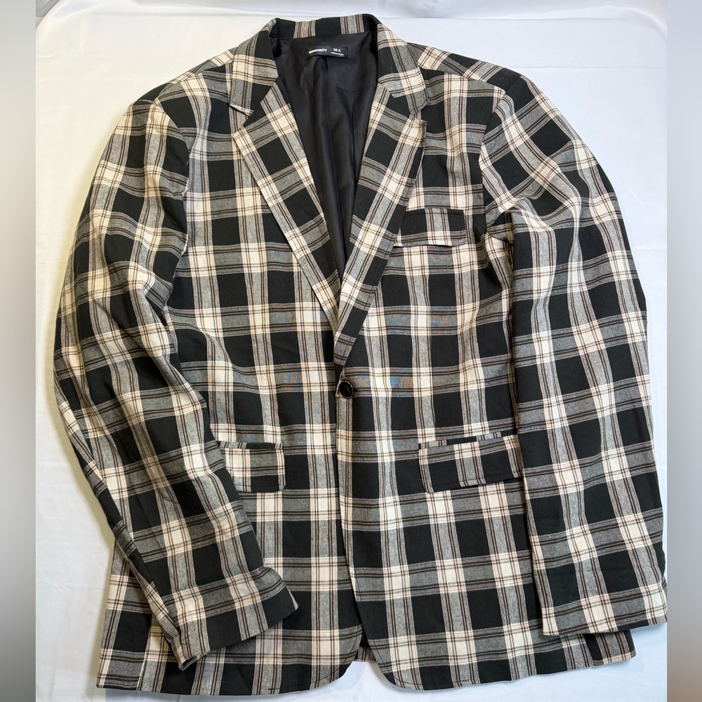 MANFINITY Black and Cream Plaid Blazer- Size XL